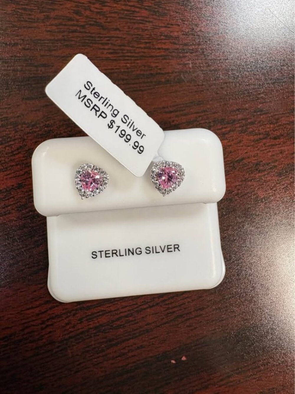 Sterling Silver Pink Heart Halo Stud Earrings
